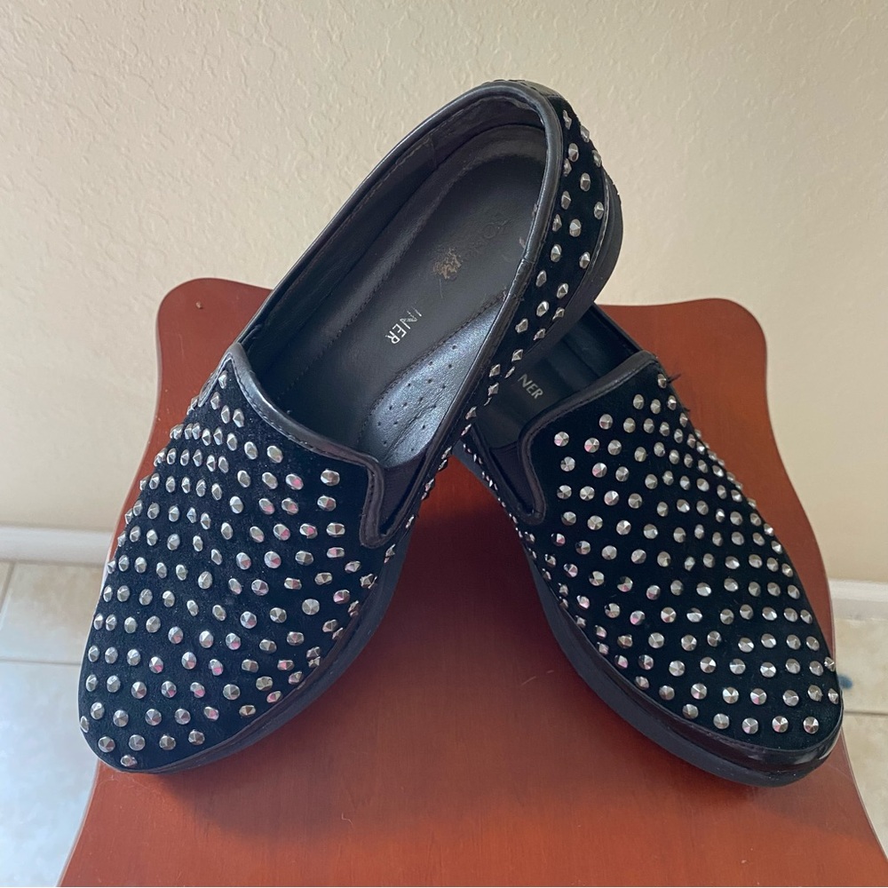 Donald J Pliner Mickeyspol Black Oily Suede Studded Loafer Size 7 - Picture 2 of 14